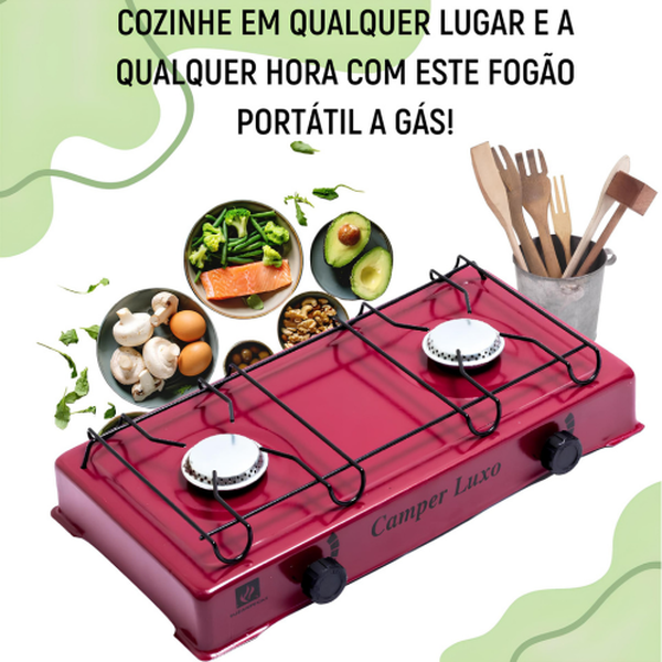 FOGAREIRO DE BAIXA PRESSAO 2 BOCAS CAMPER LUXO VINHO